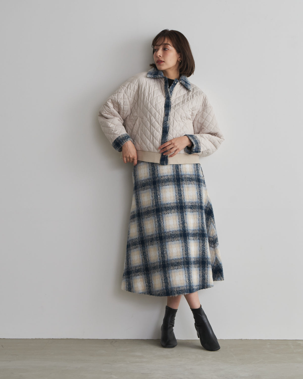 quilted collar checked jacket