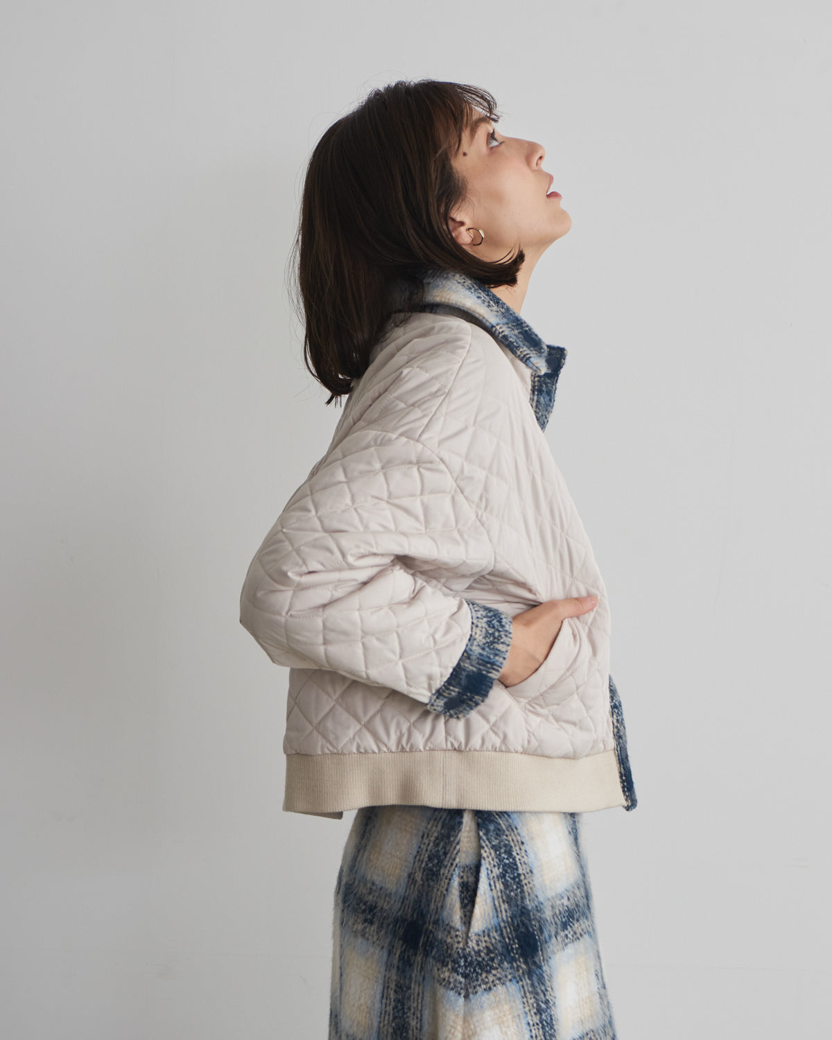 quilted collar checked jacket