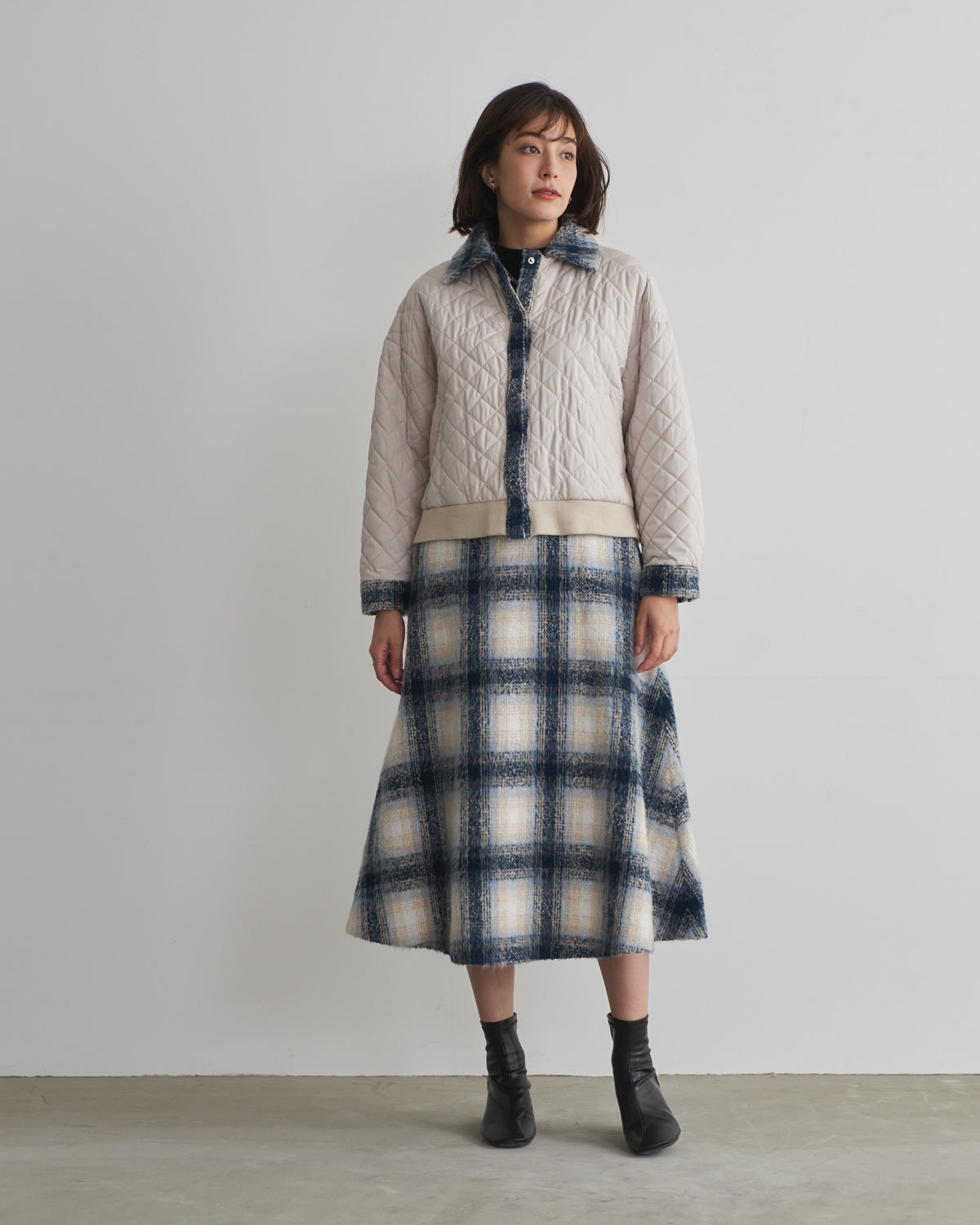 quilted collar checked jacket