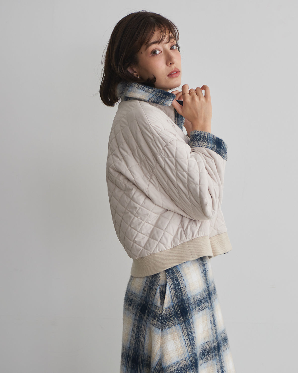 quilted collar checked jacket