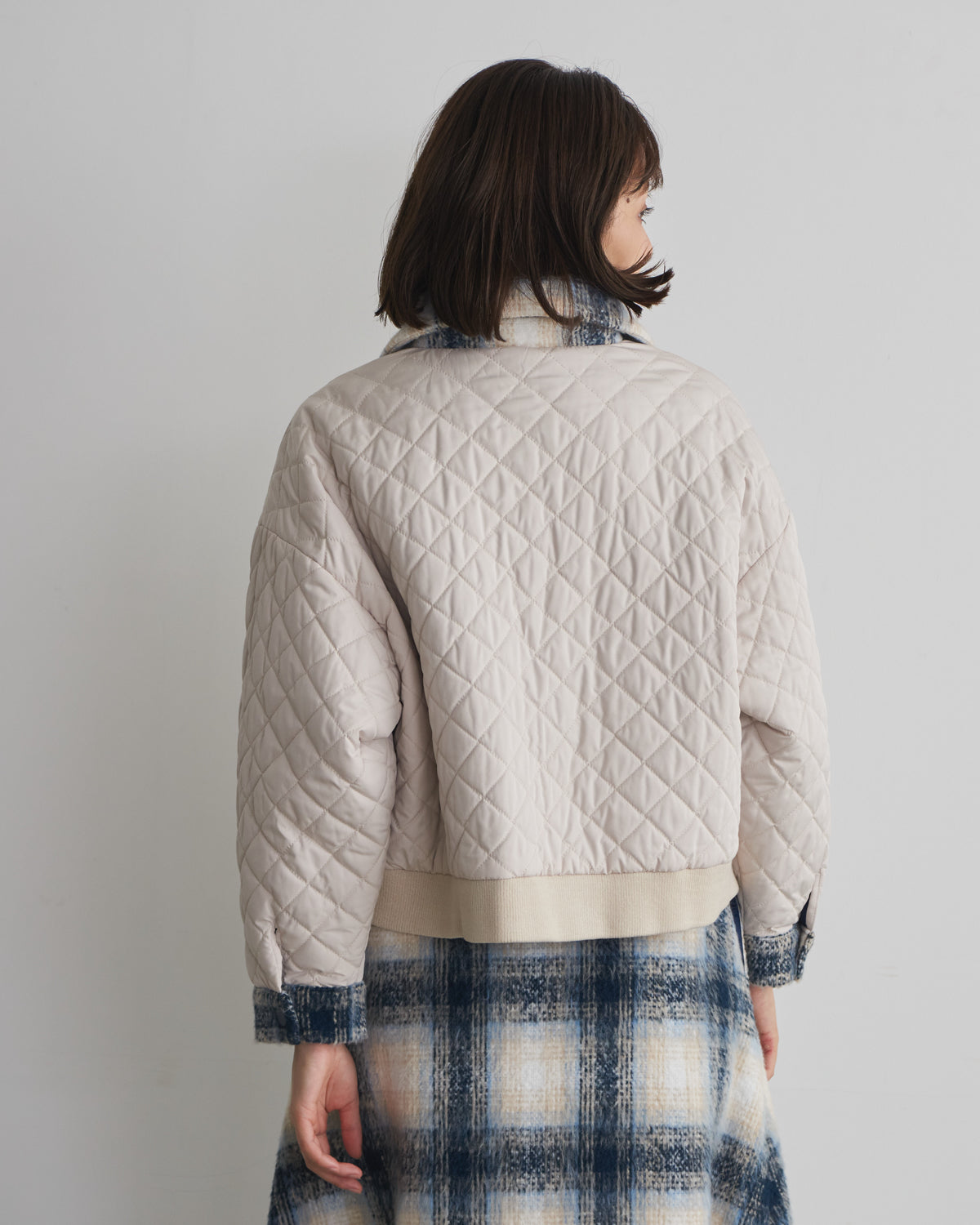 quilted collar checked jacket
