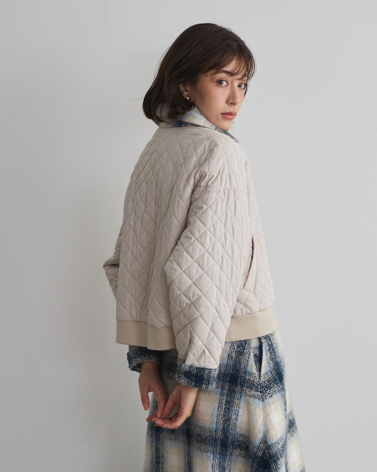 quilted collar checked jacket