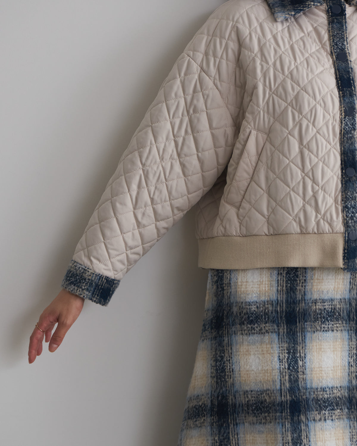 quilted collar checked jacket