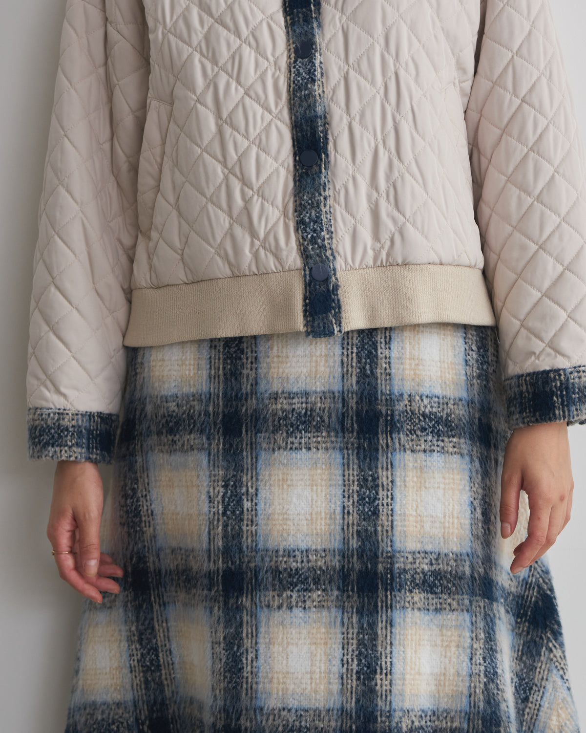 quilted collar checked jacket