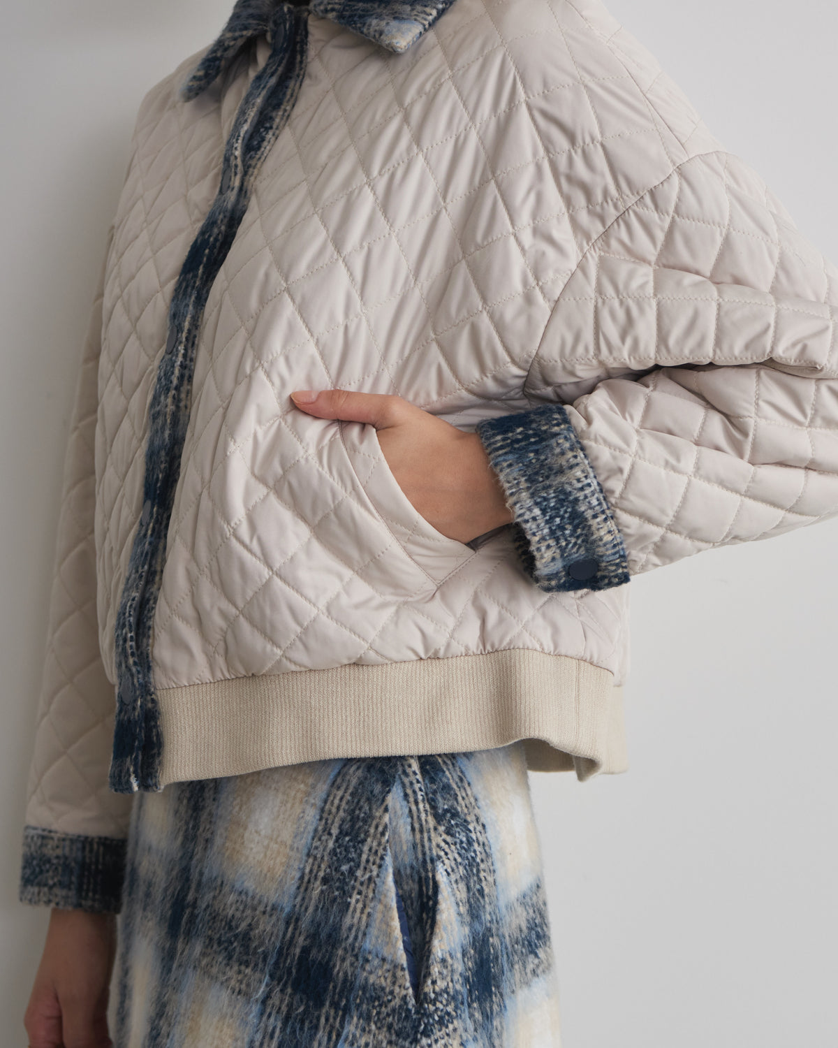 quilted collar checked jacket