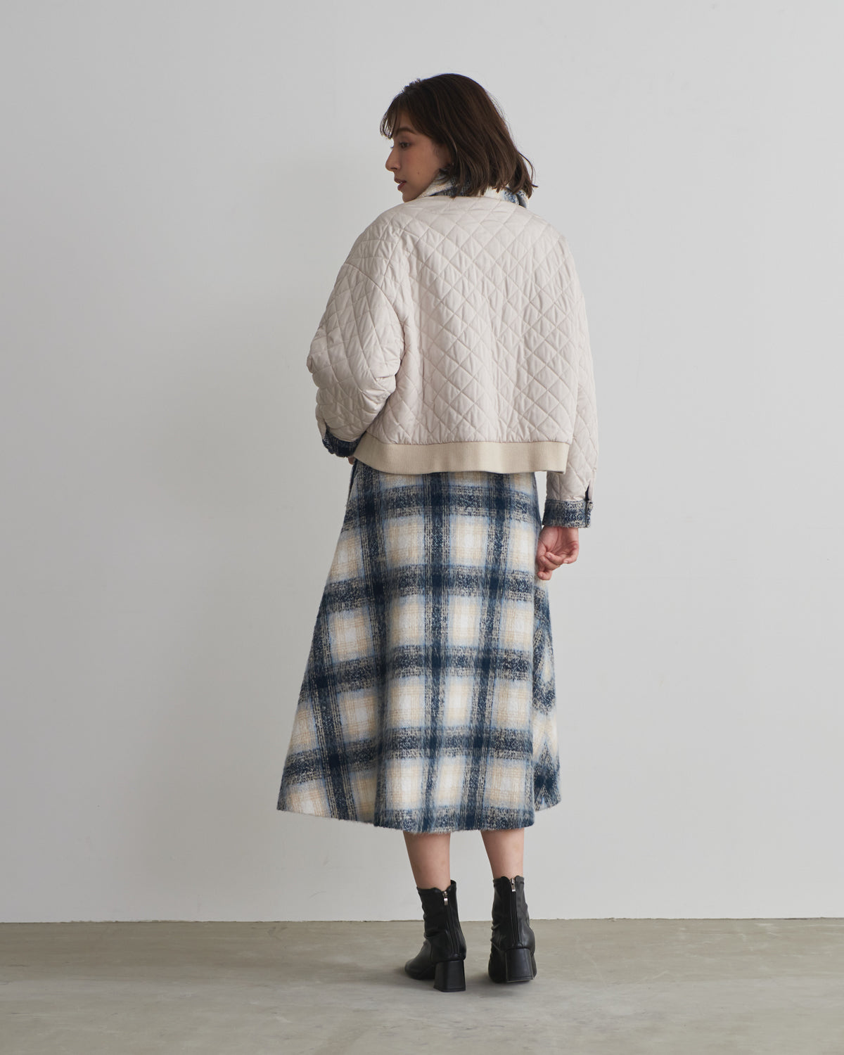 quilted collar checked jacket