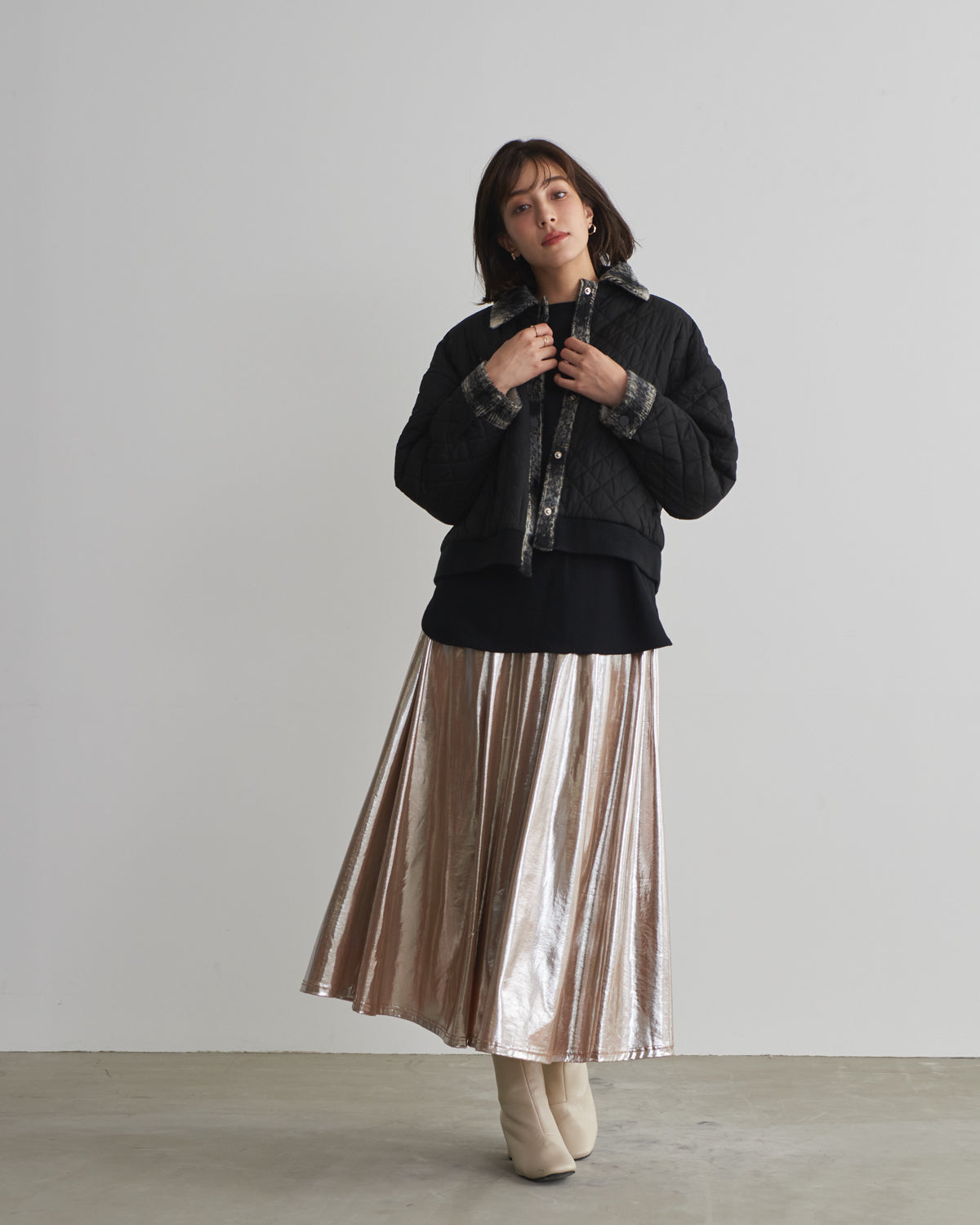 quilted collar checked jacket