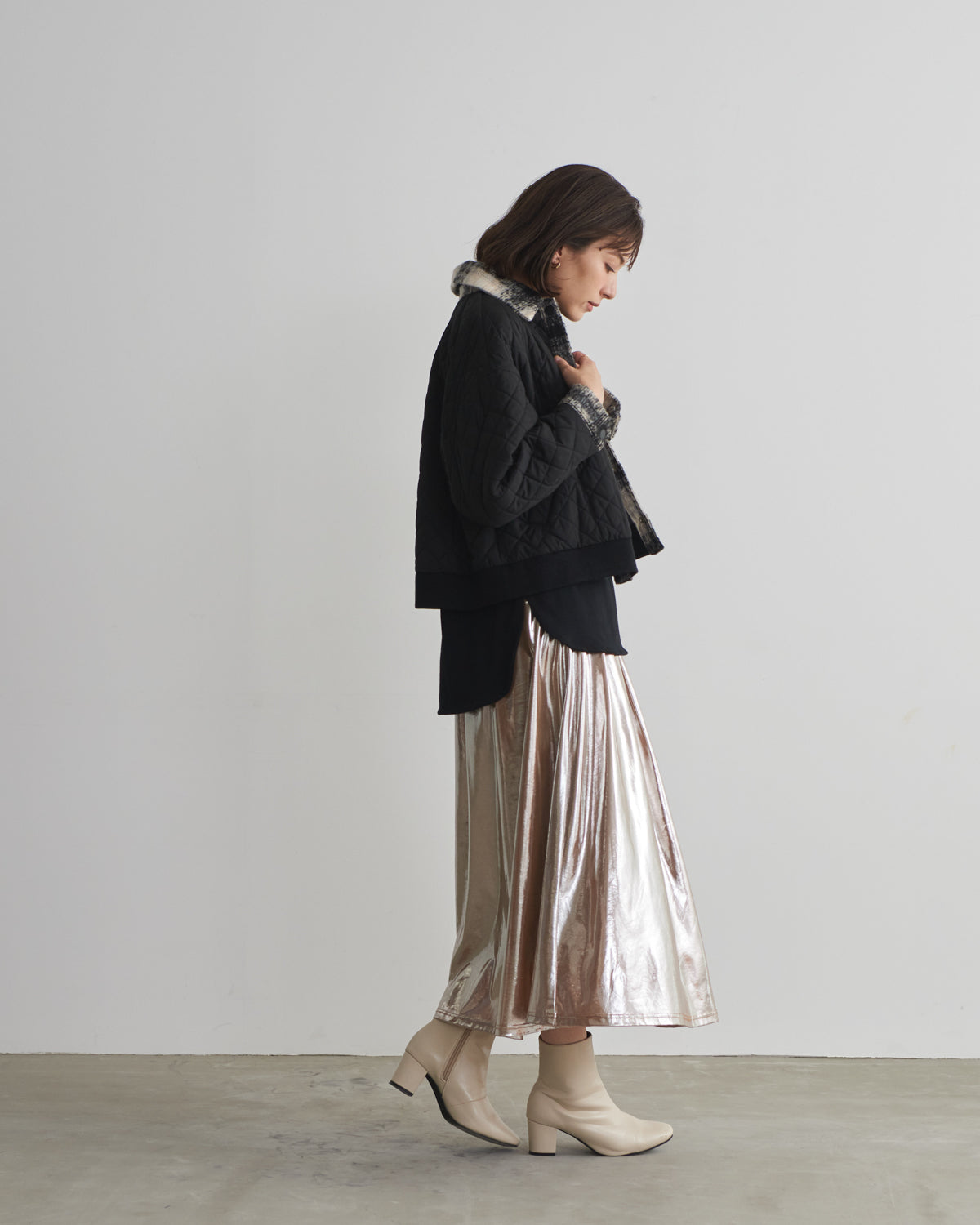 quilted collar checked jacket
