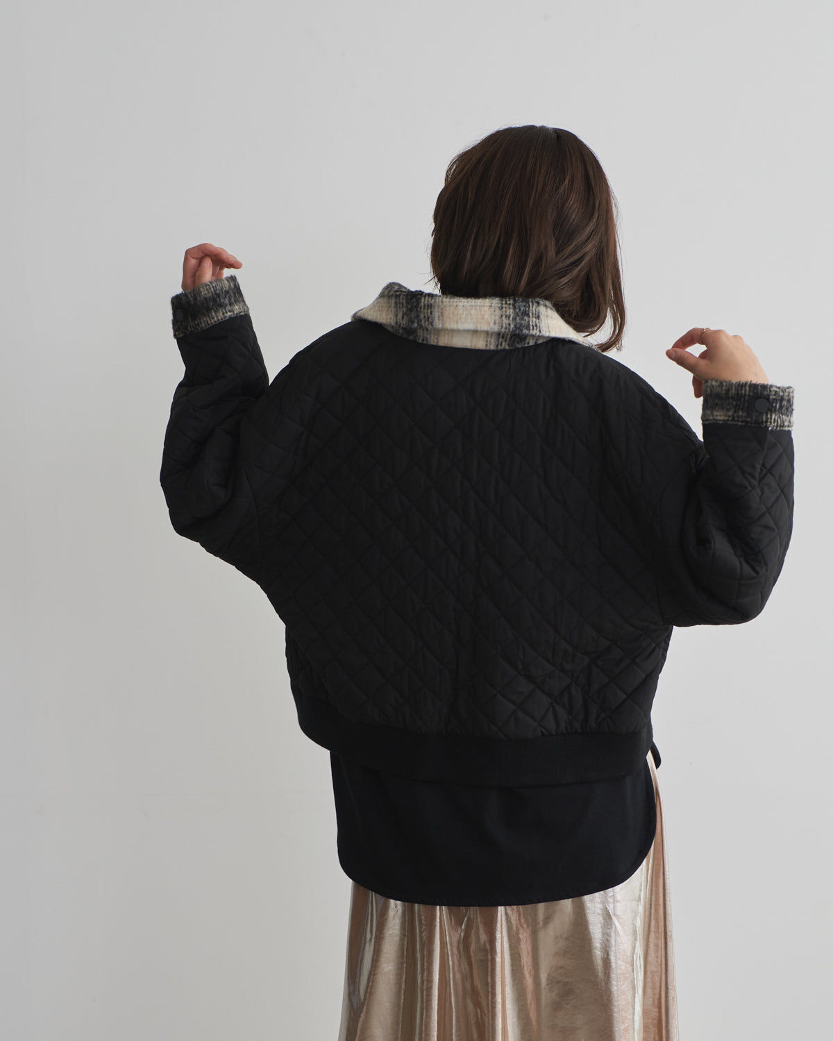 quilted collar checked jacket