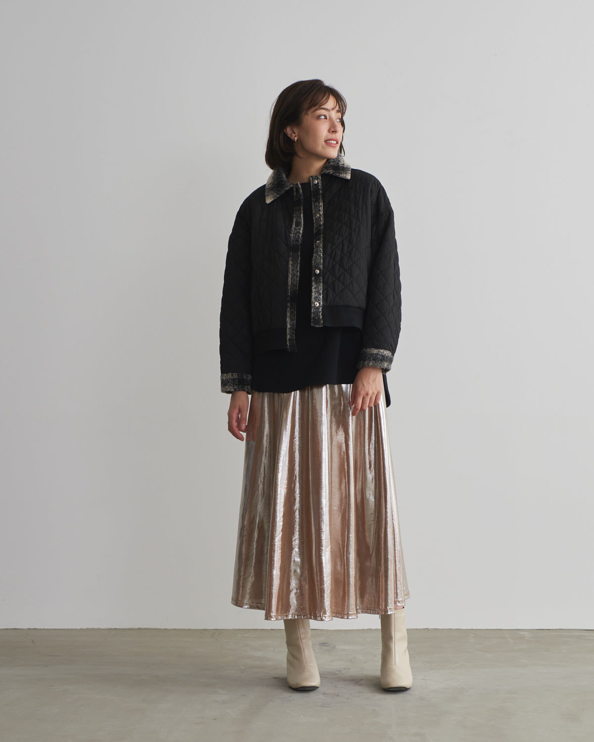 quilted collar checked jacket