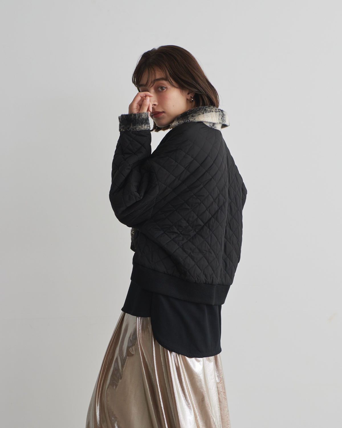 quilted collar checked jacket