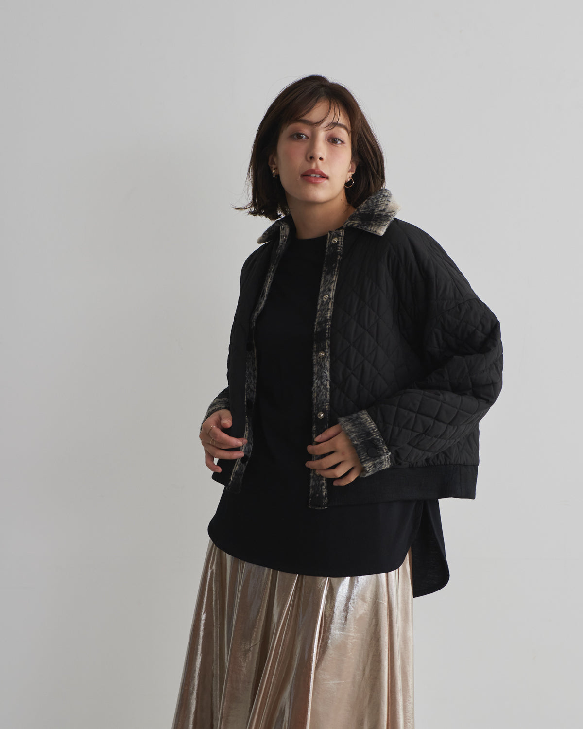 quilted collar checked jacket