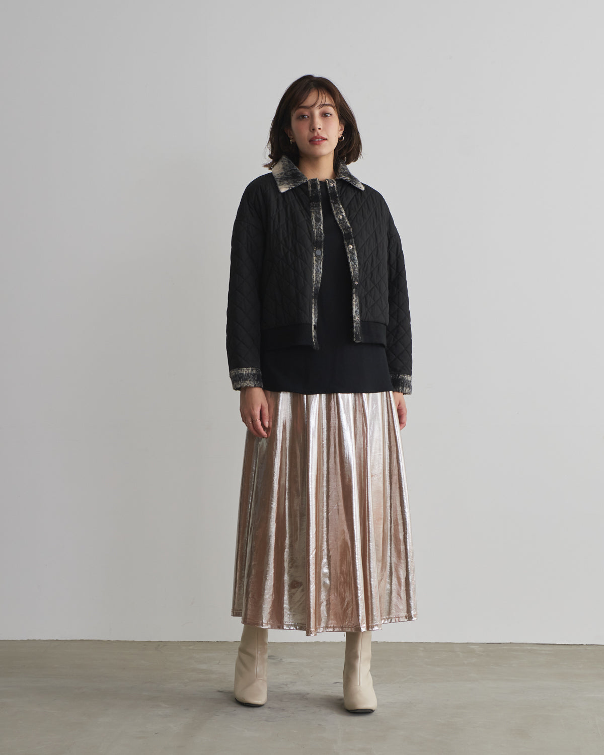 quilted collar checked jacket