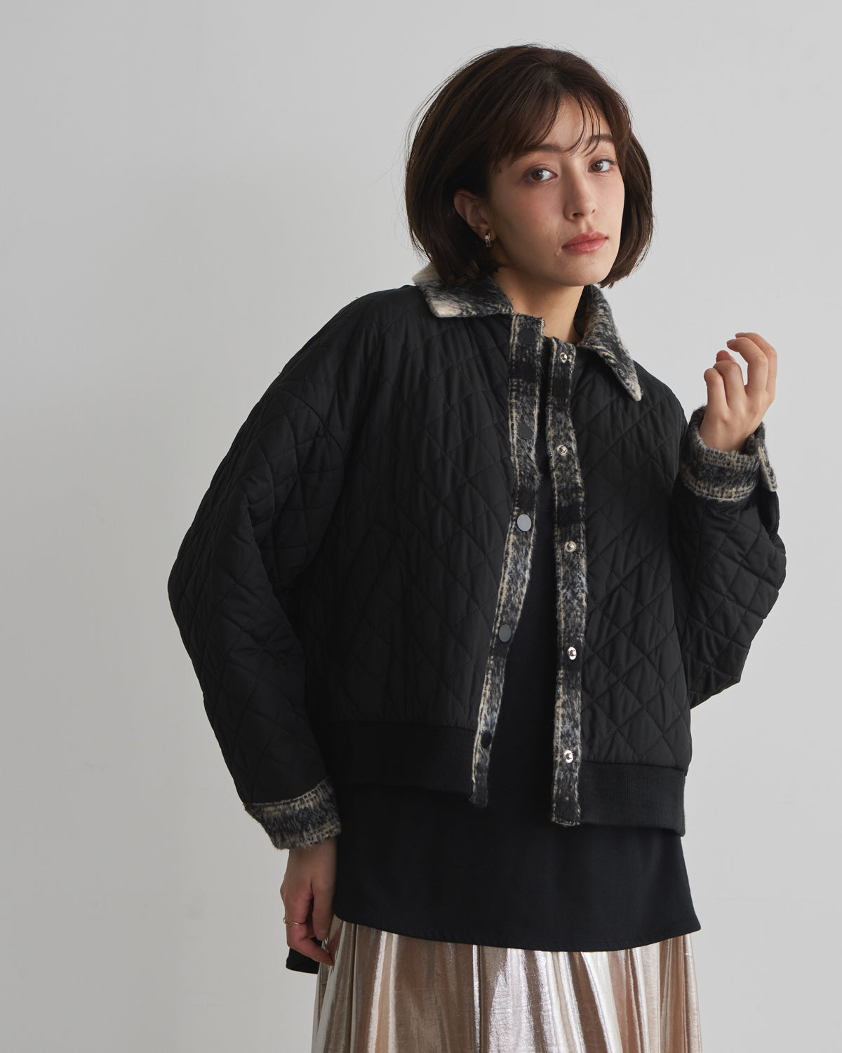 quilted collar checked jacket