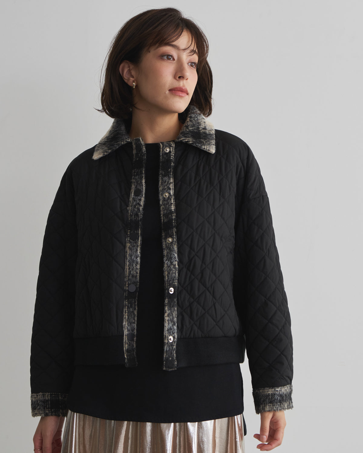 quilted collar checked jacket
