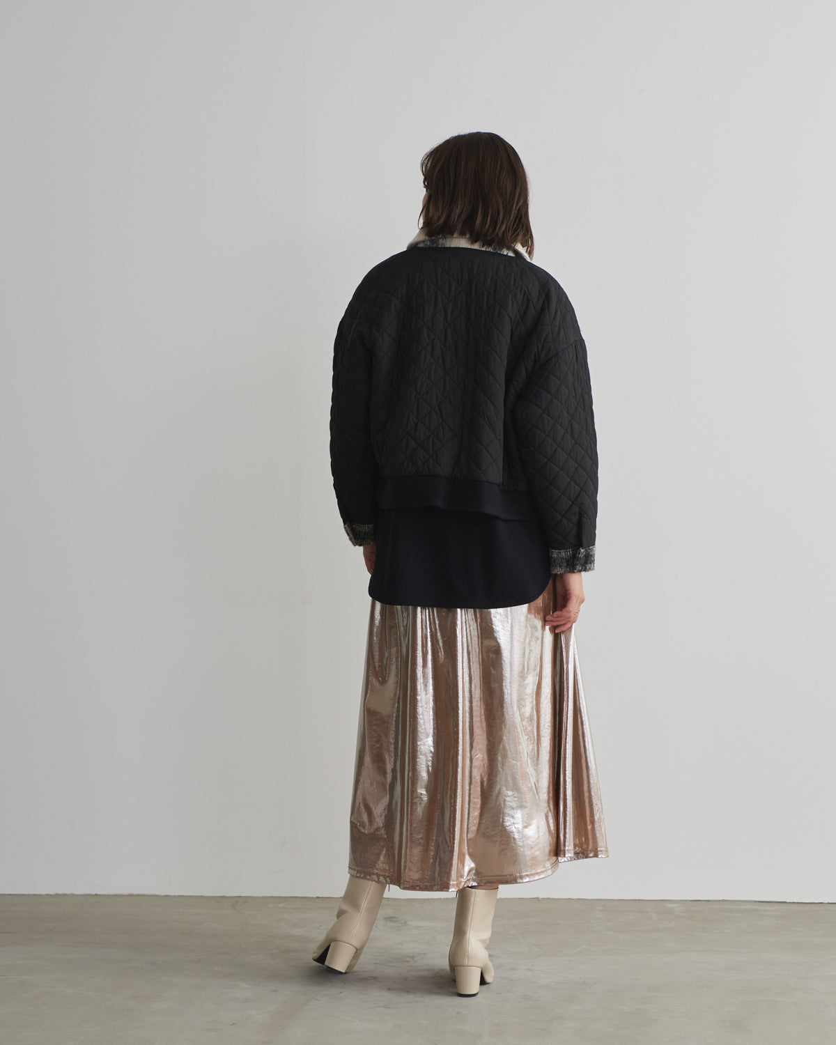 quilted collar checked jacket
