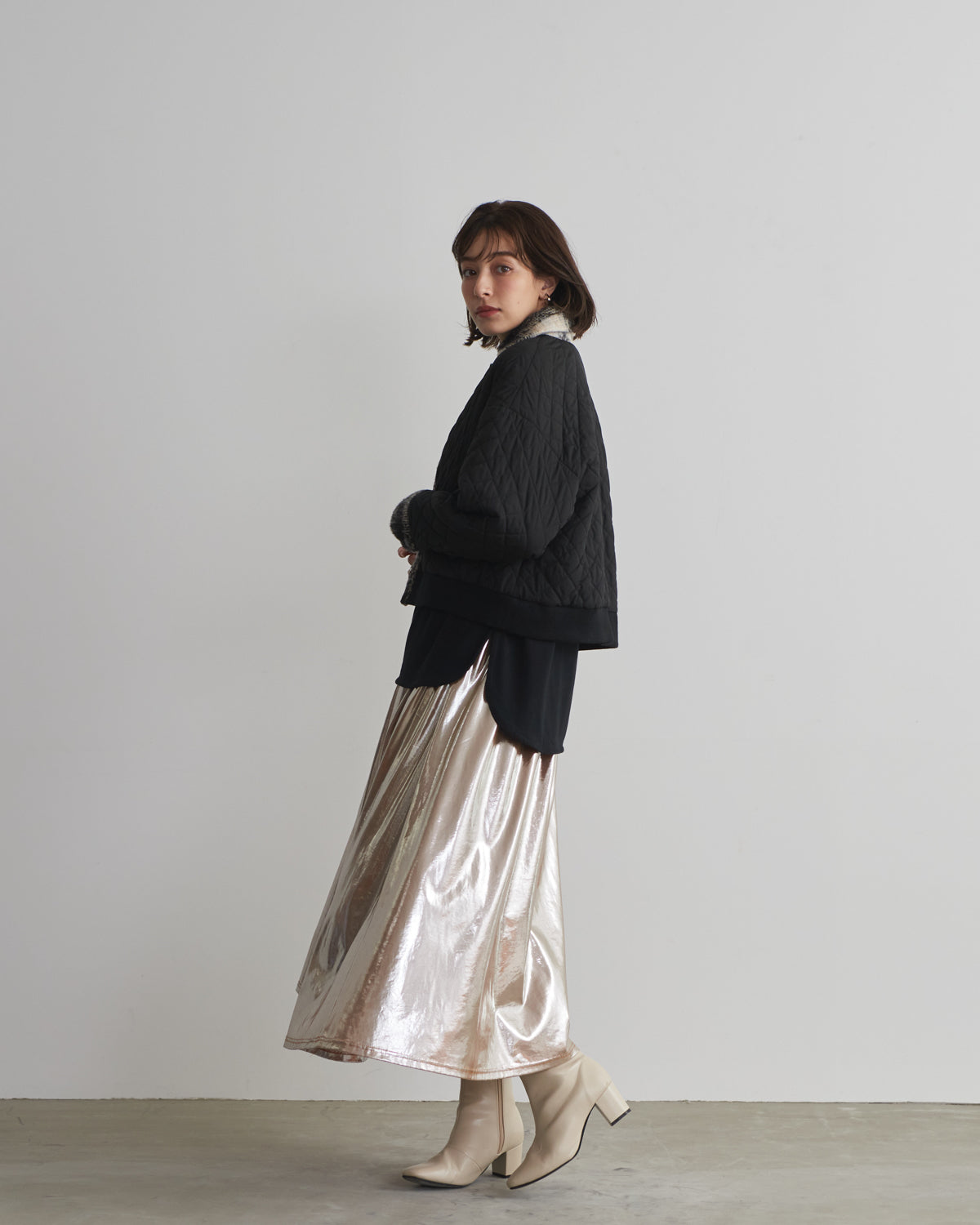 quilted collar checked jacket