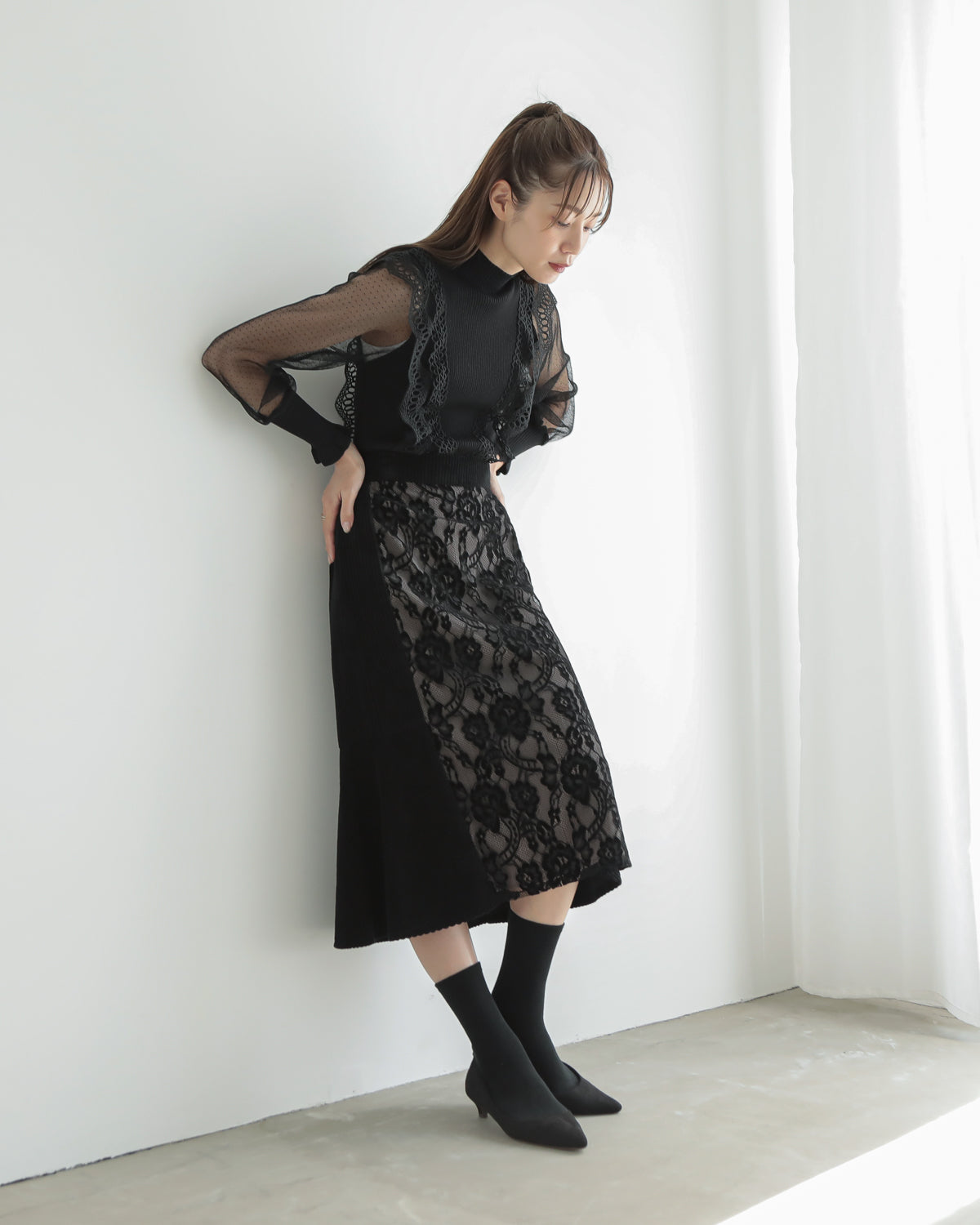lace switching skirt