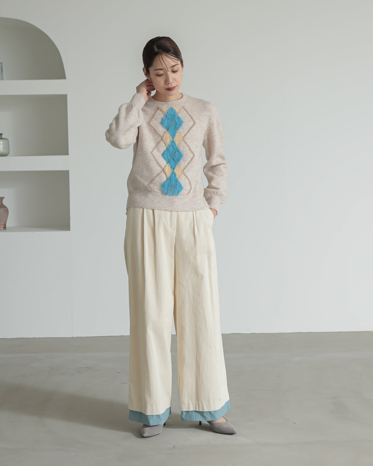 argyle jacquard pullover