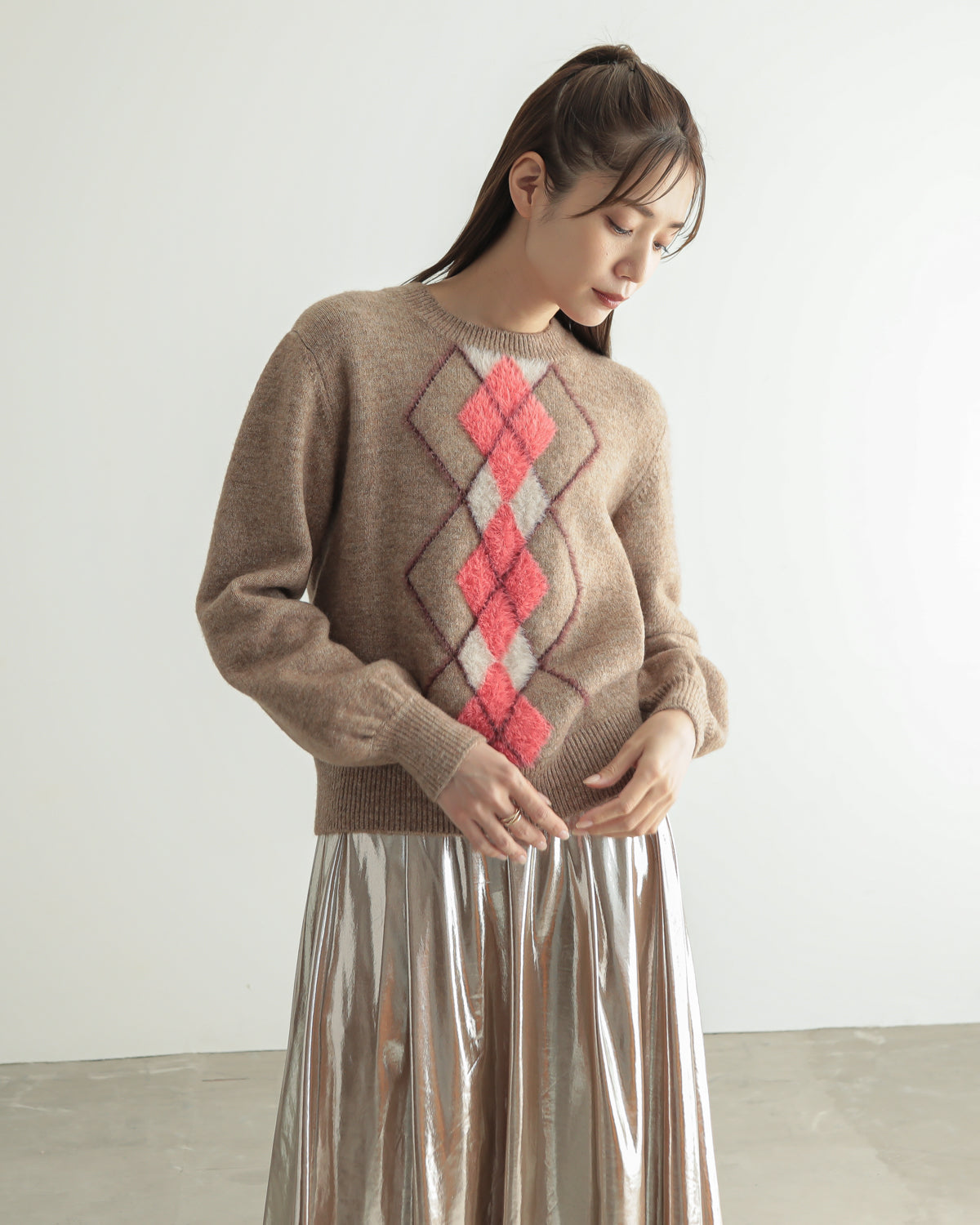 argyle jacquard pullover