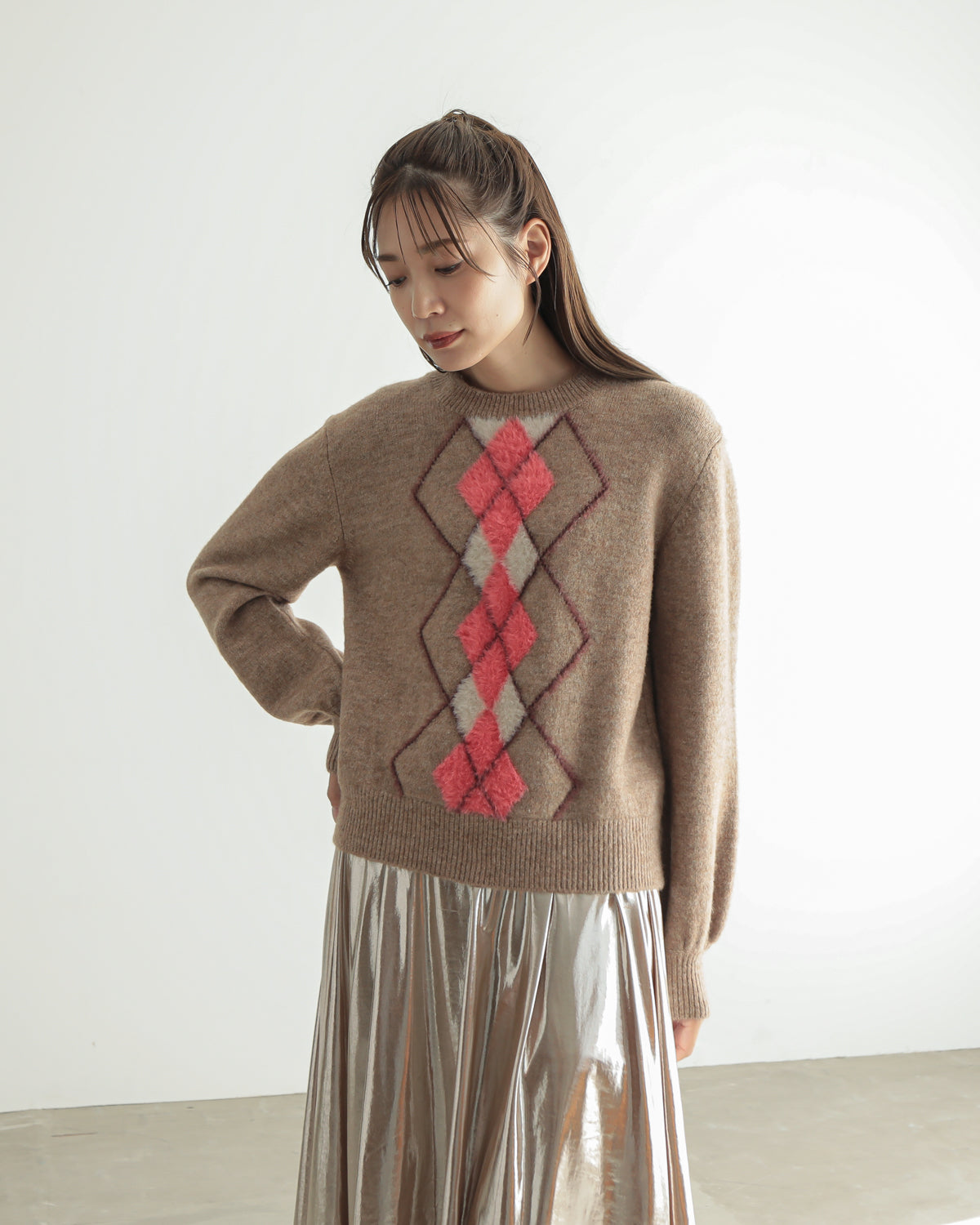 argyle jacquard pullover