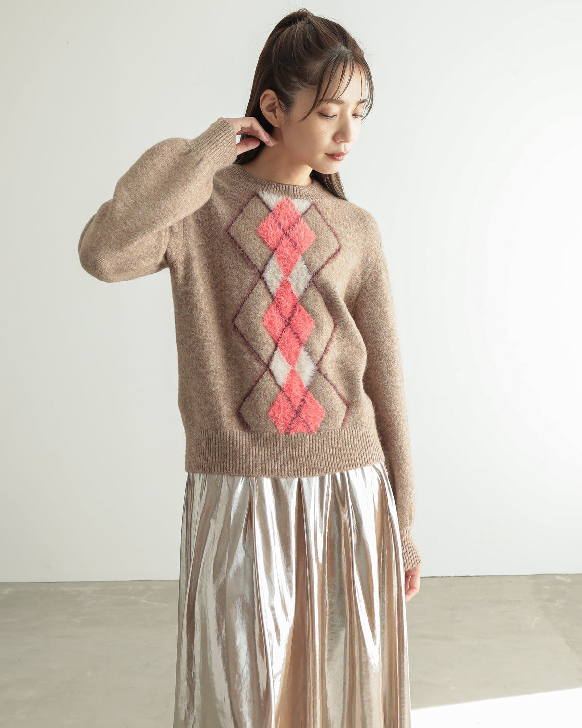 argyle jacquard pullover