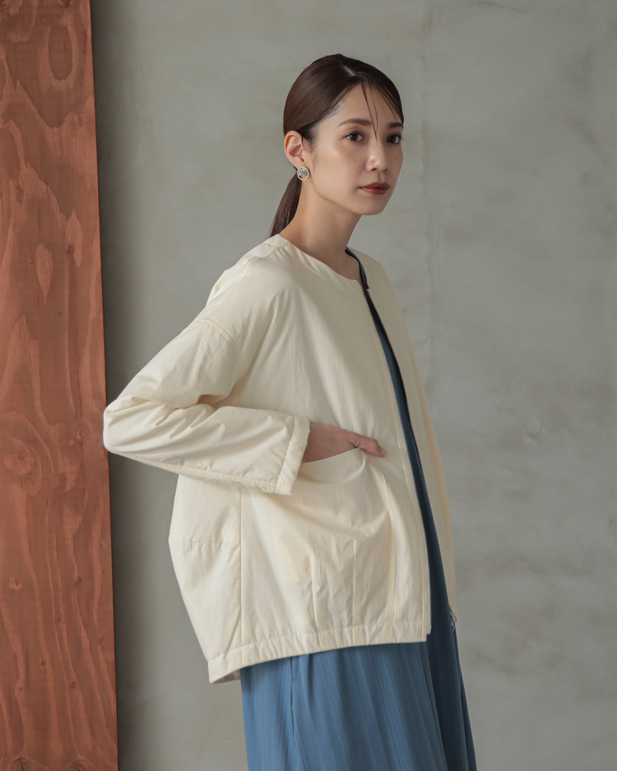 collarless padded jacket