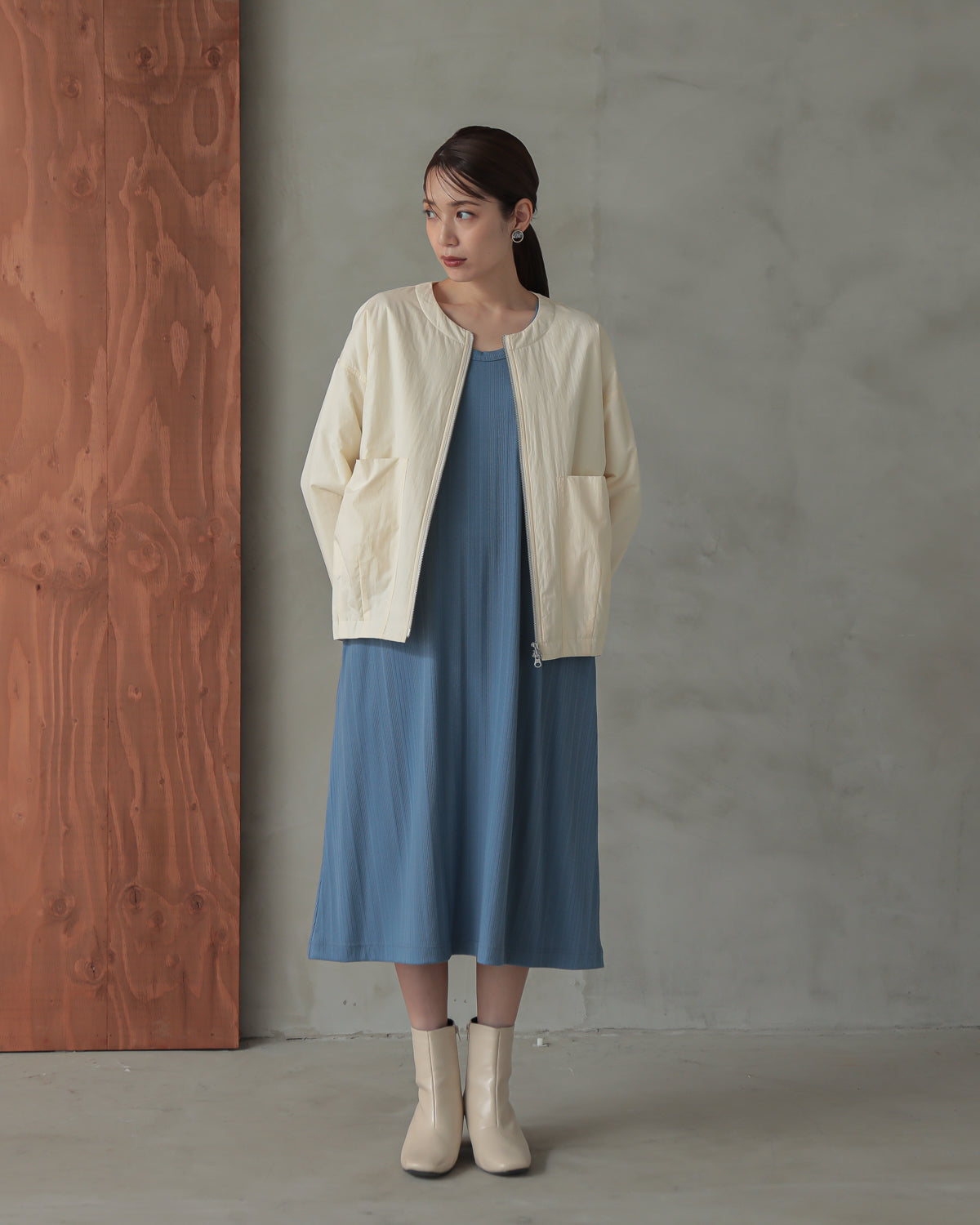 collarless padded jacket