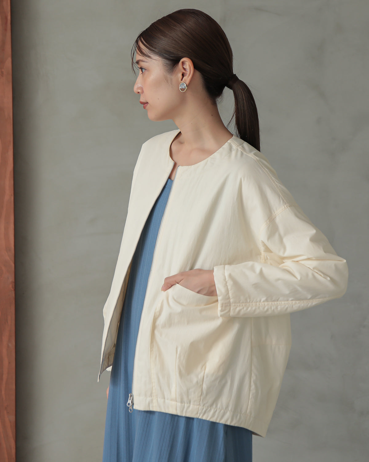 collarless padded jacket