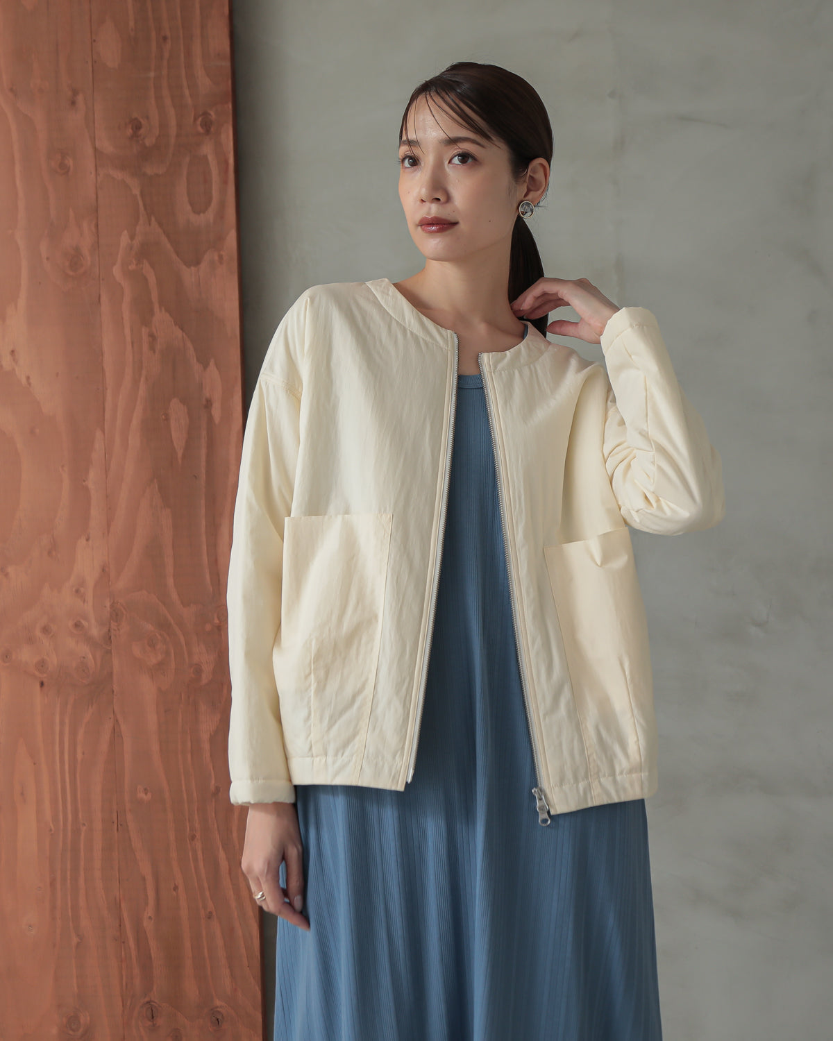 collarless padded jacket
