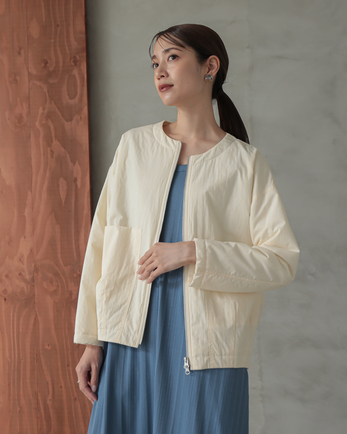 collarless padded jacket