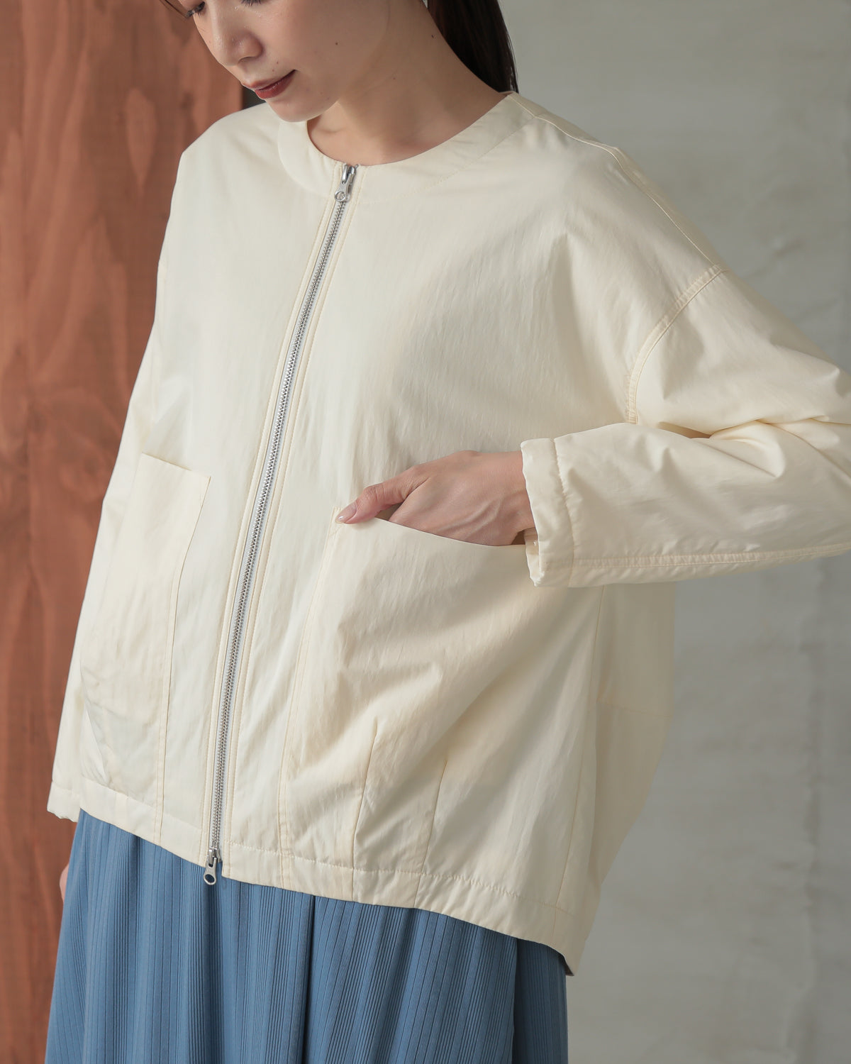 collarless padded jacket