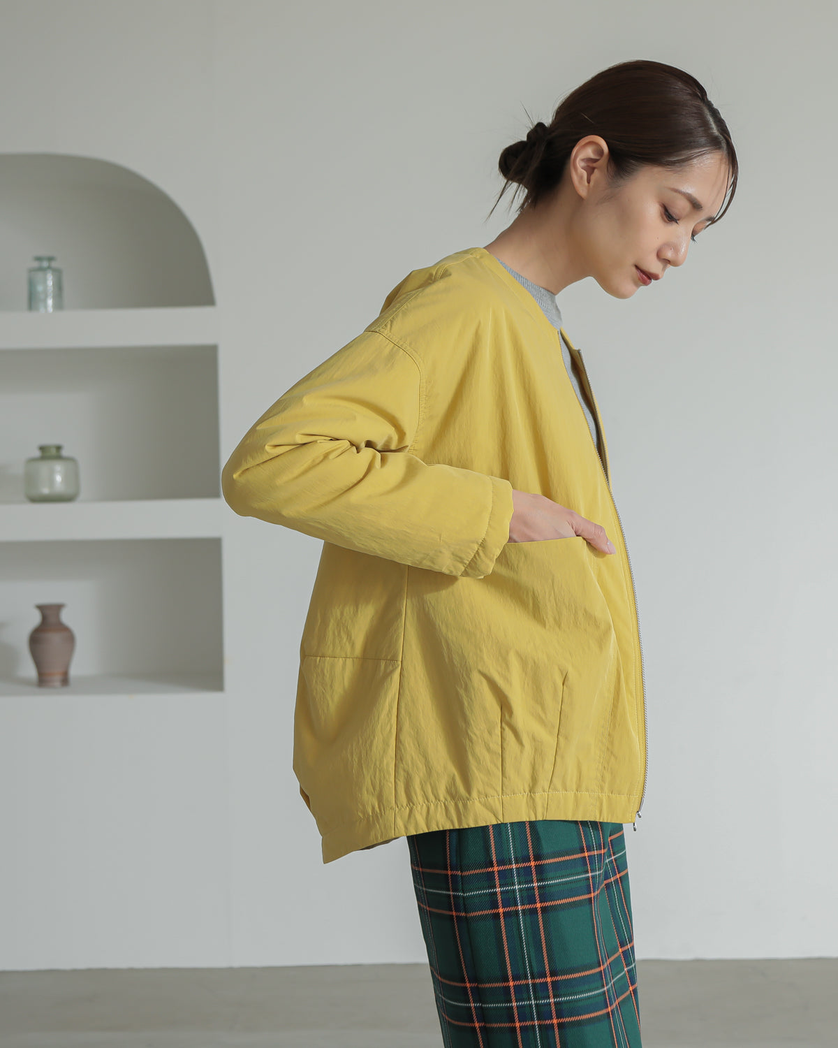 collarless padded jacket