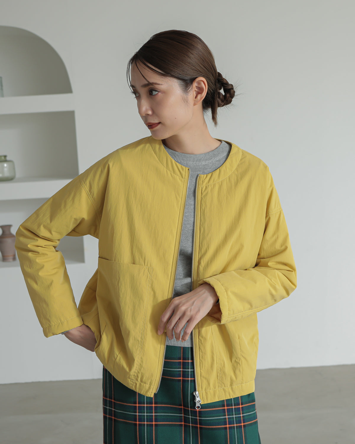 collarless padded jacket