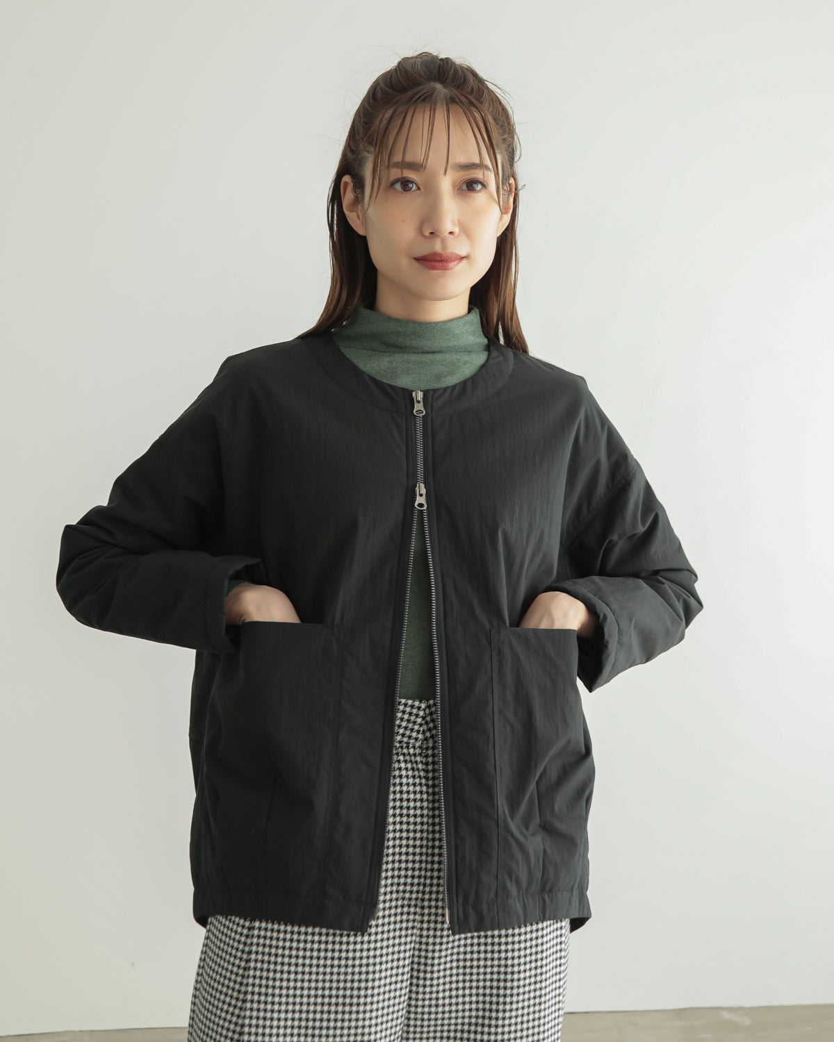 collarless padded jacket