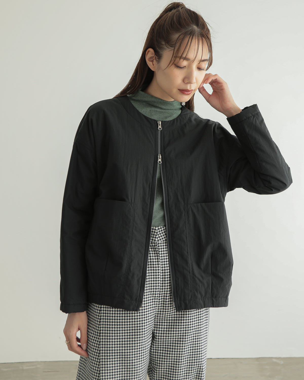 collarless padded jacket