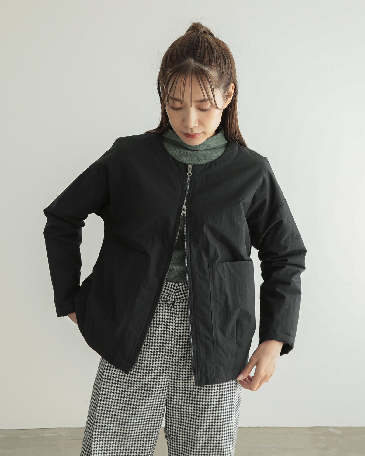 collarless padded jacket