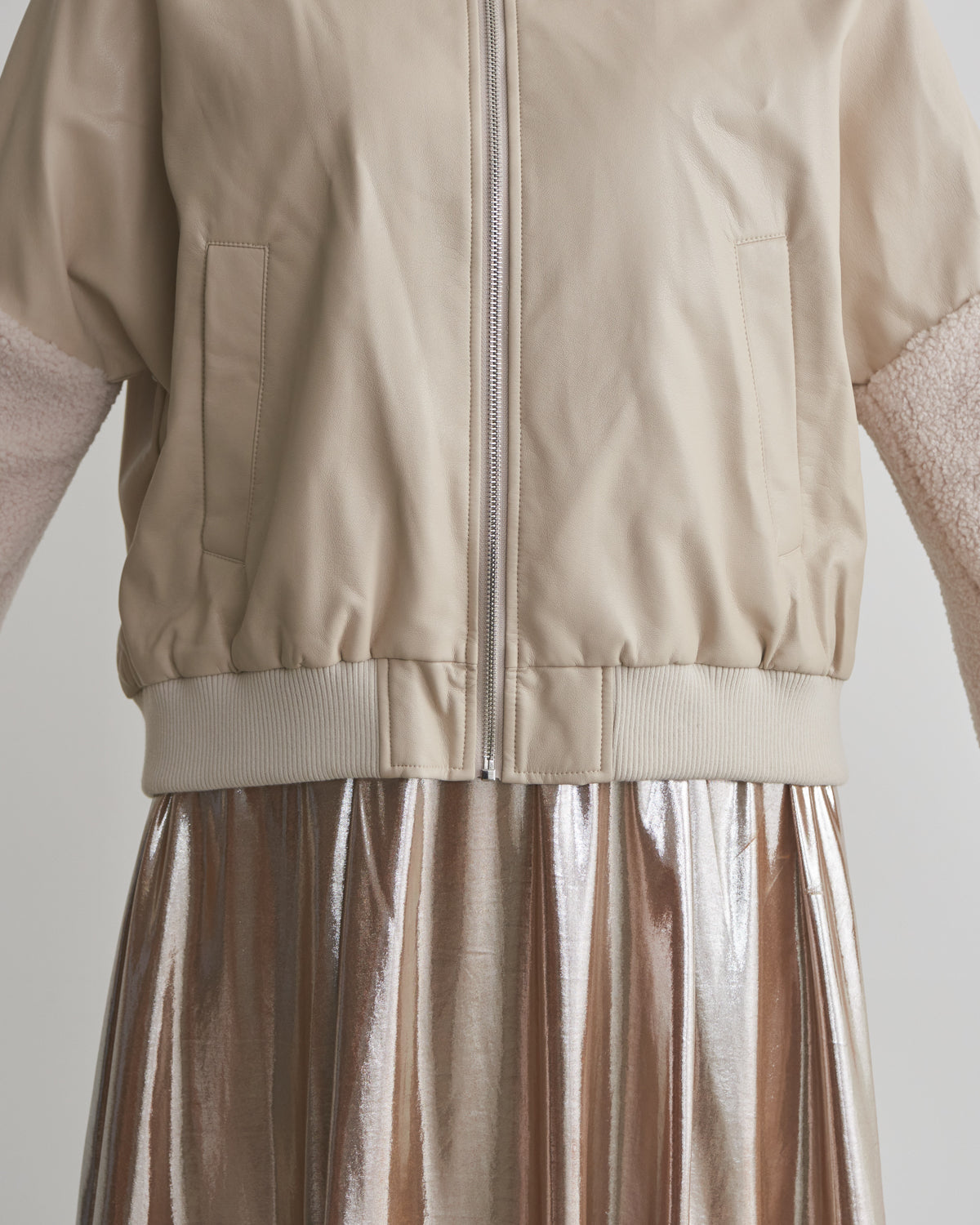 synthetic leather x boa hood jacket