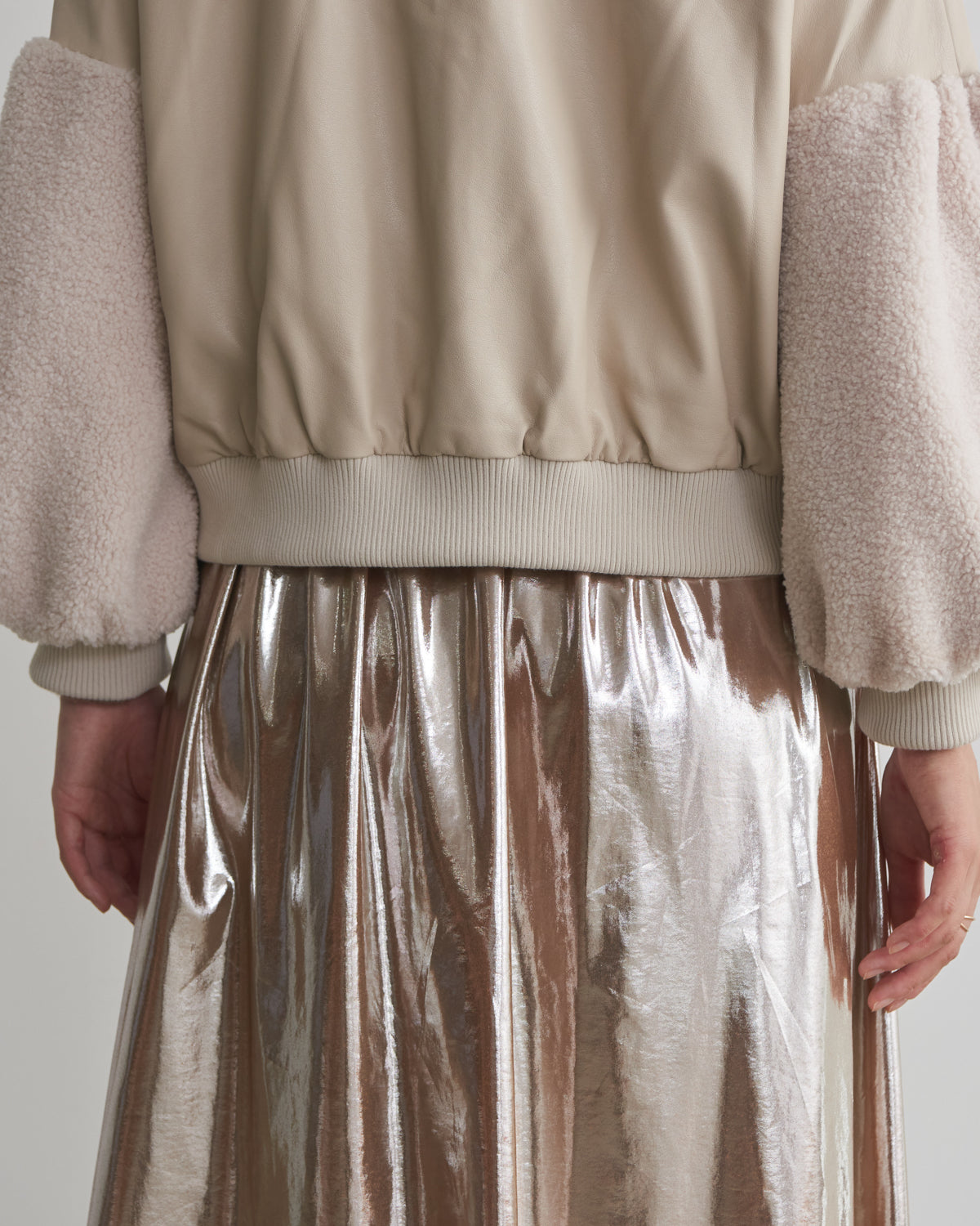 synthetic leather x boa hood jacket
