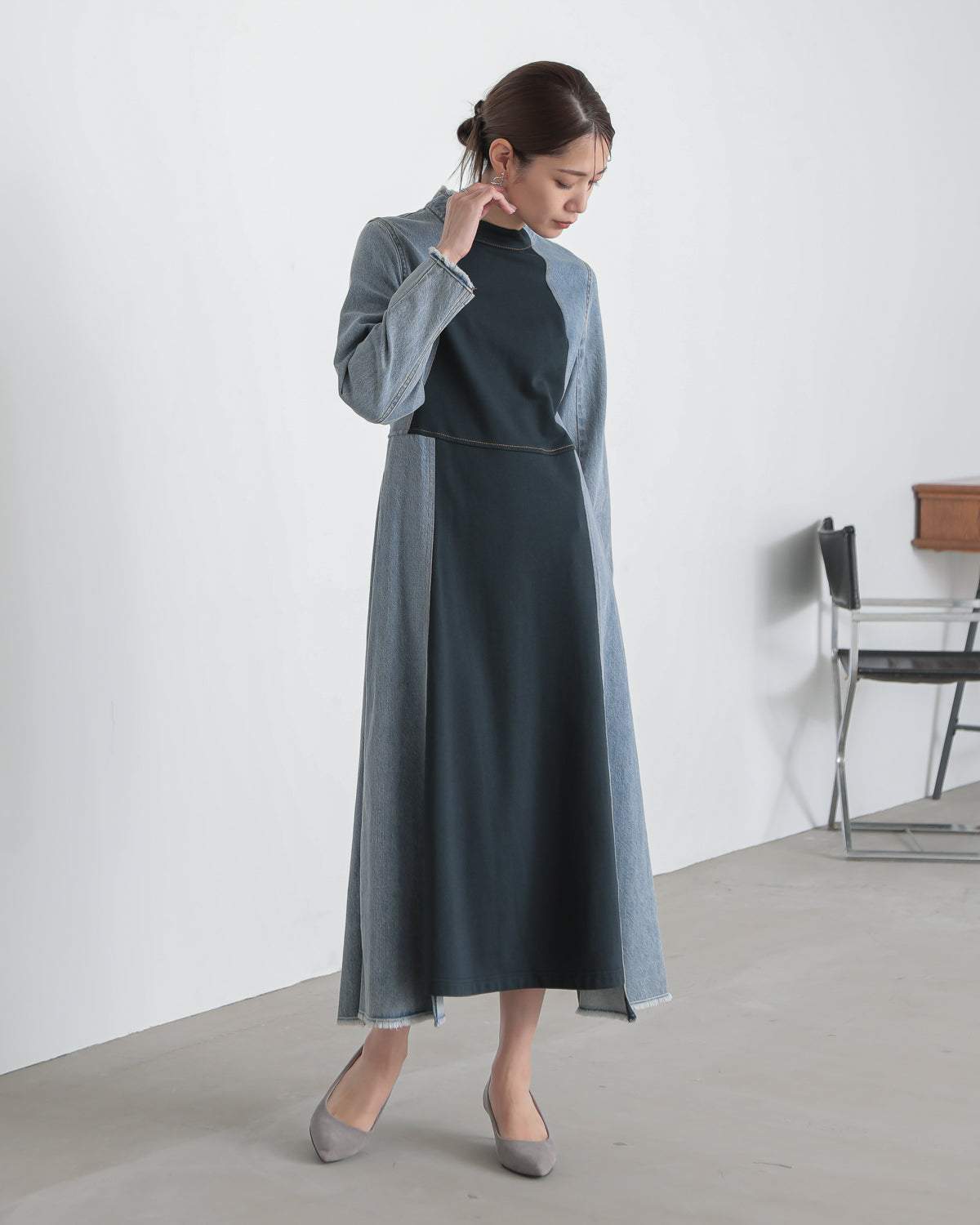 denim switching one piece