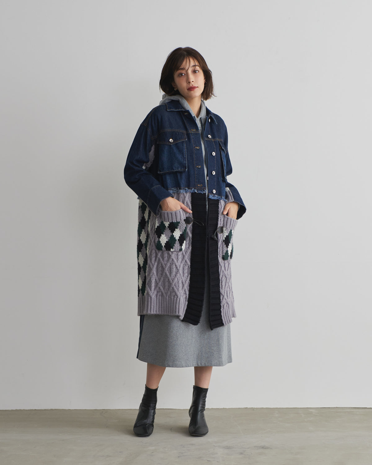 denim x knit cardigan
