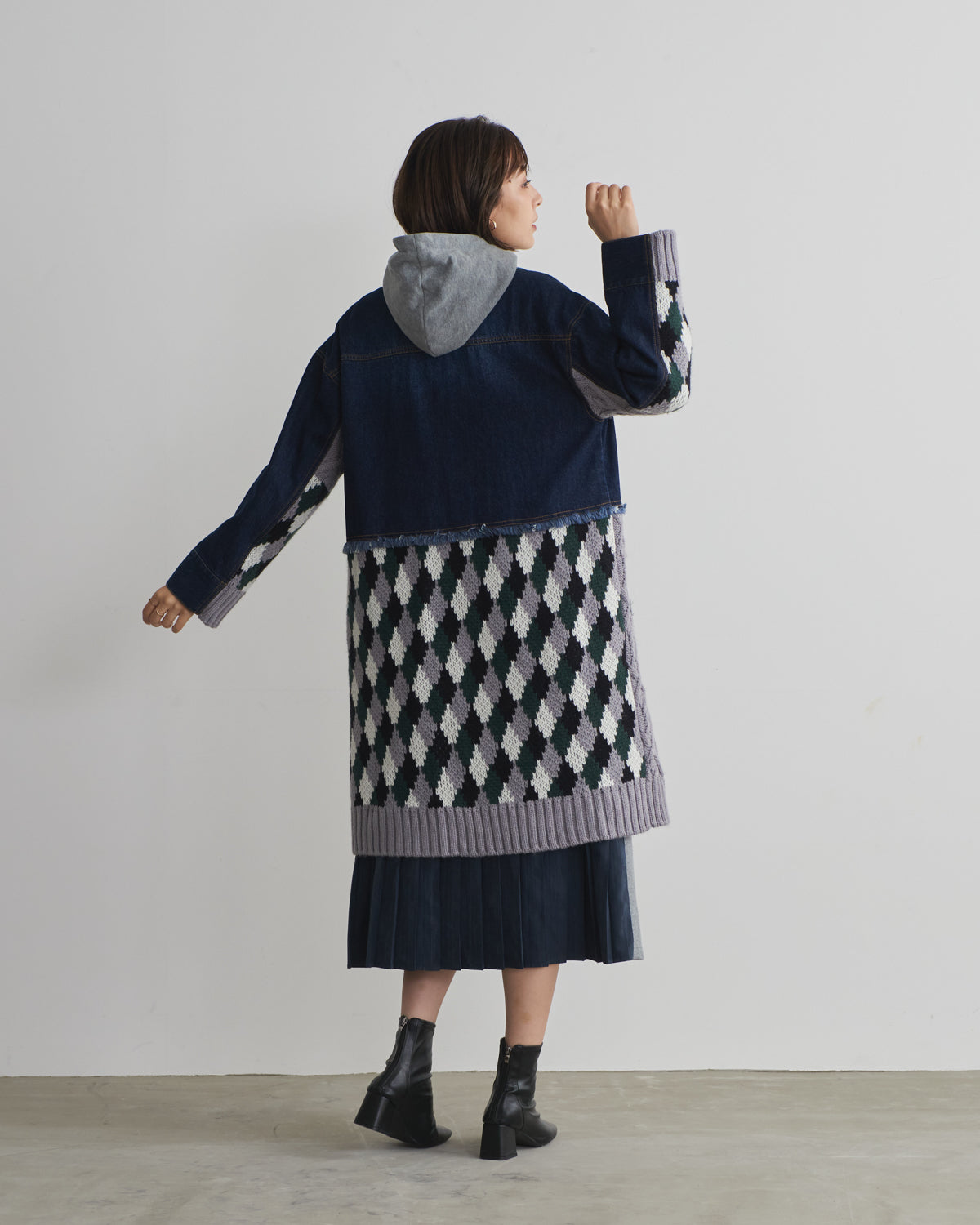 denim x knit cardigan