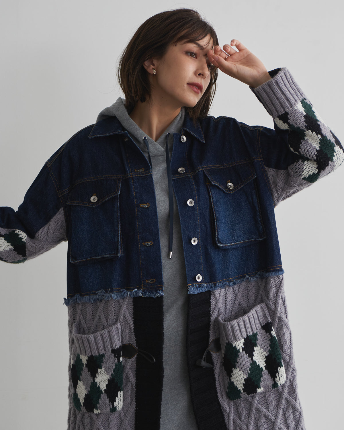denim x knit cardigan