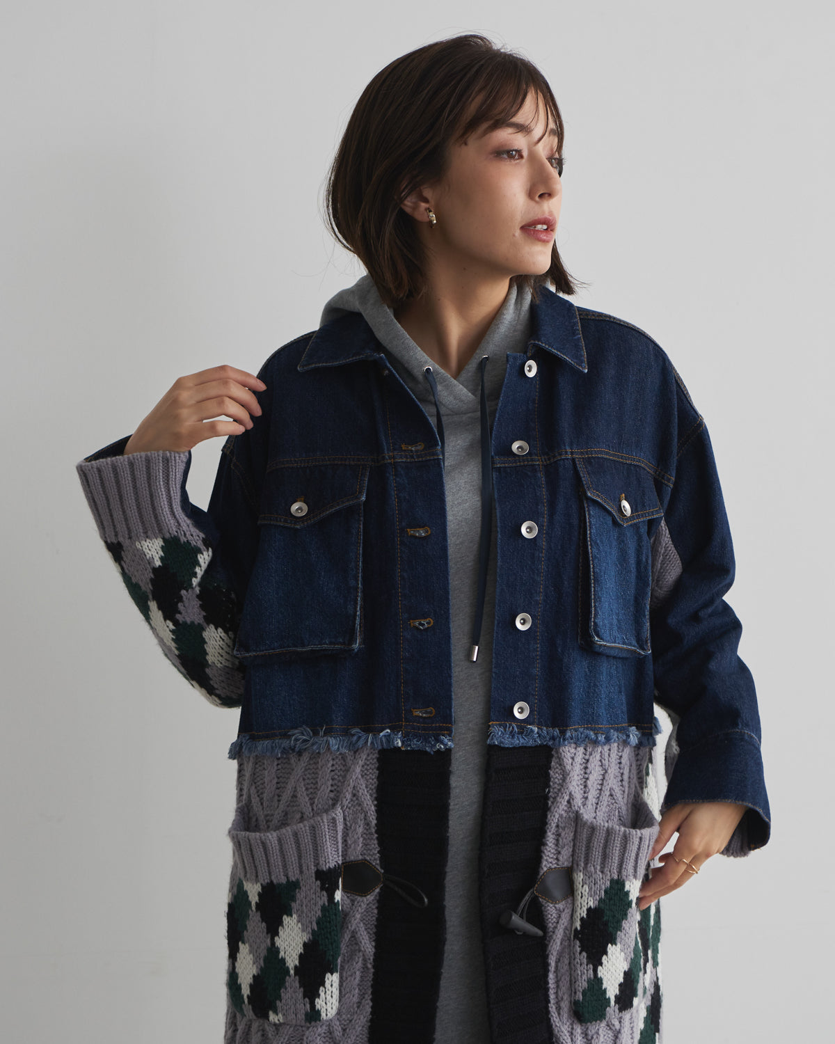 denim x knit cardigan