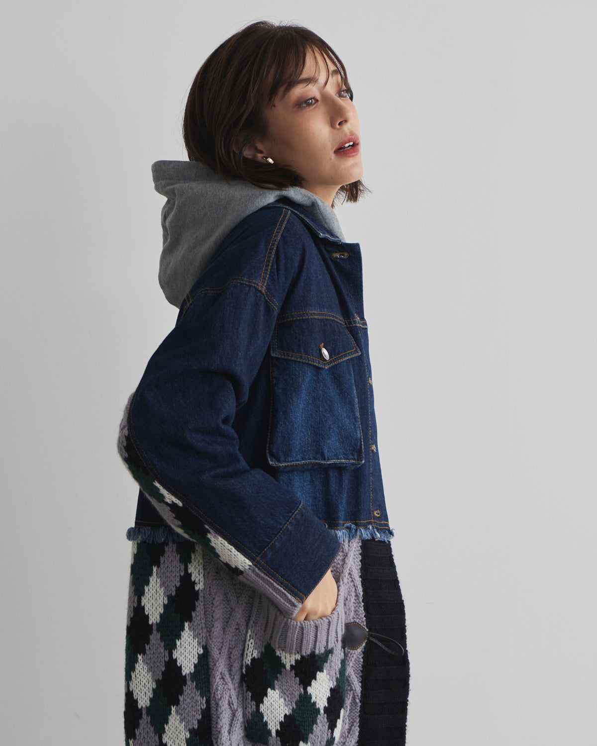 denim x knit cardigan