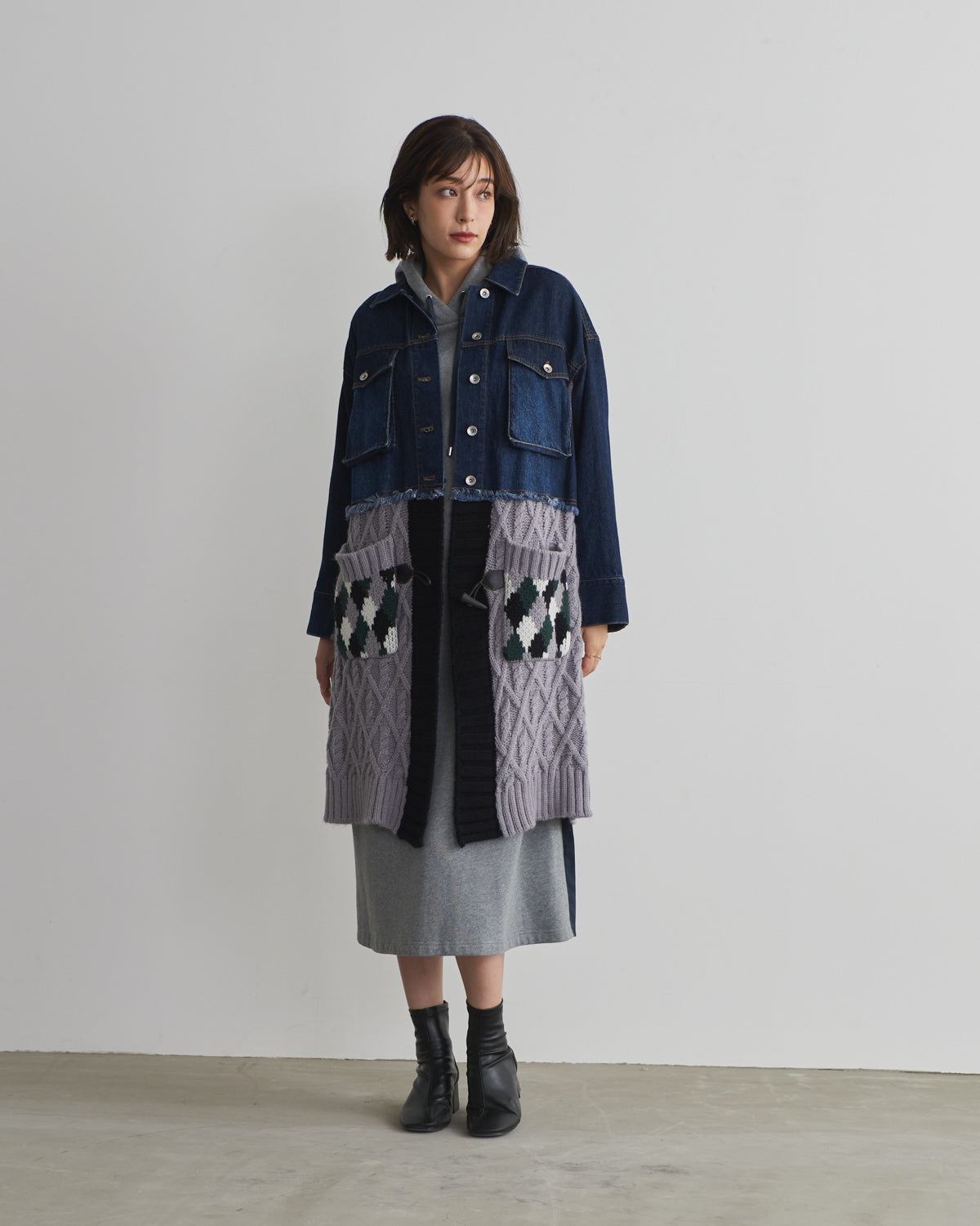 denim x knit cardigan