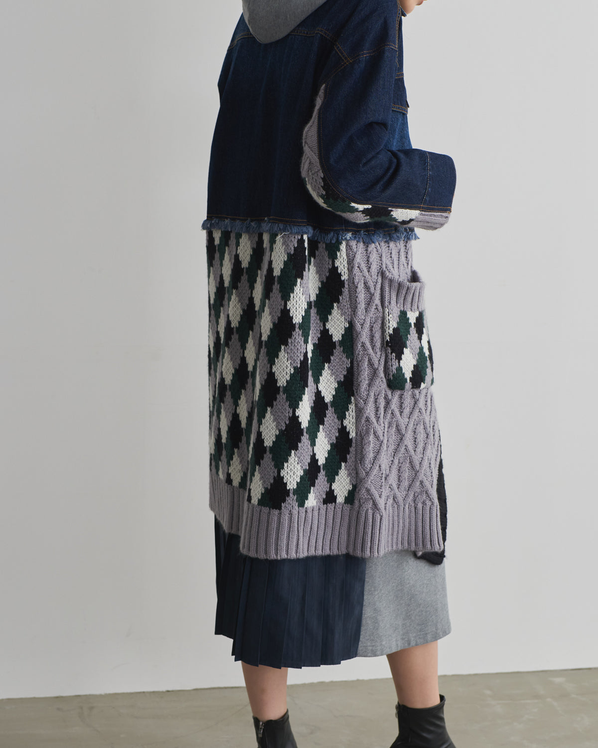 denim x knit cardigan