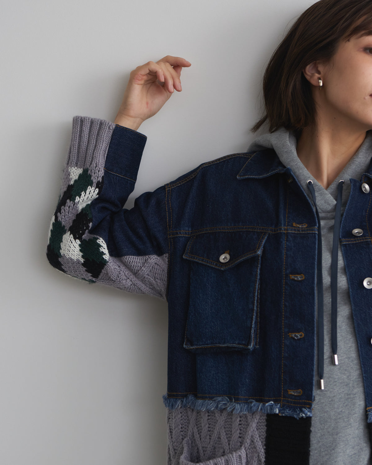 denim x knit cardigan