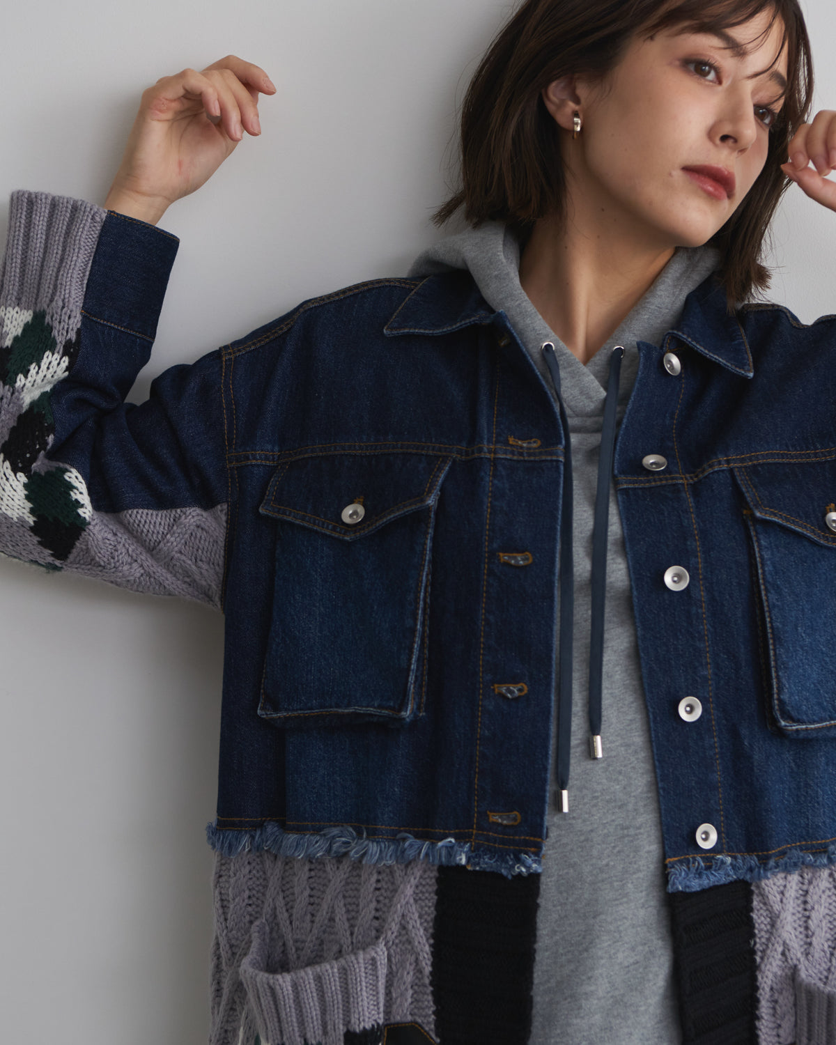 denim x knit cardigan