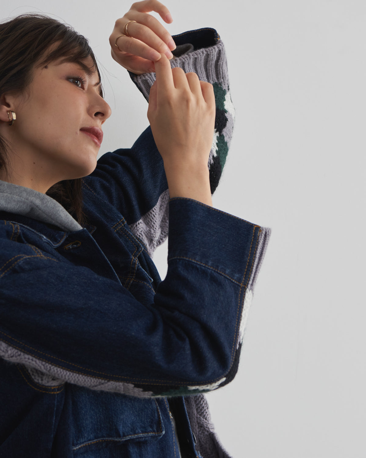 denim x knit cardigan